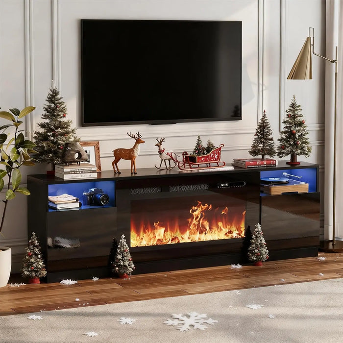 TWISTER.CK 70" Fireplace TV Stand with 36" Fireplace & Storage – 2-Tier Entertainment Center, 12 Customizable Flame & LED Light Colors for a Cozy Modern Look